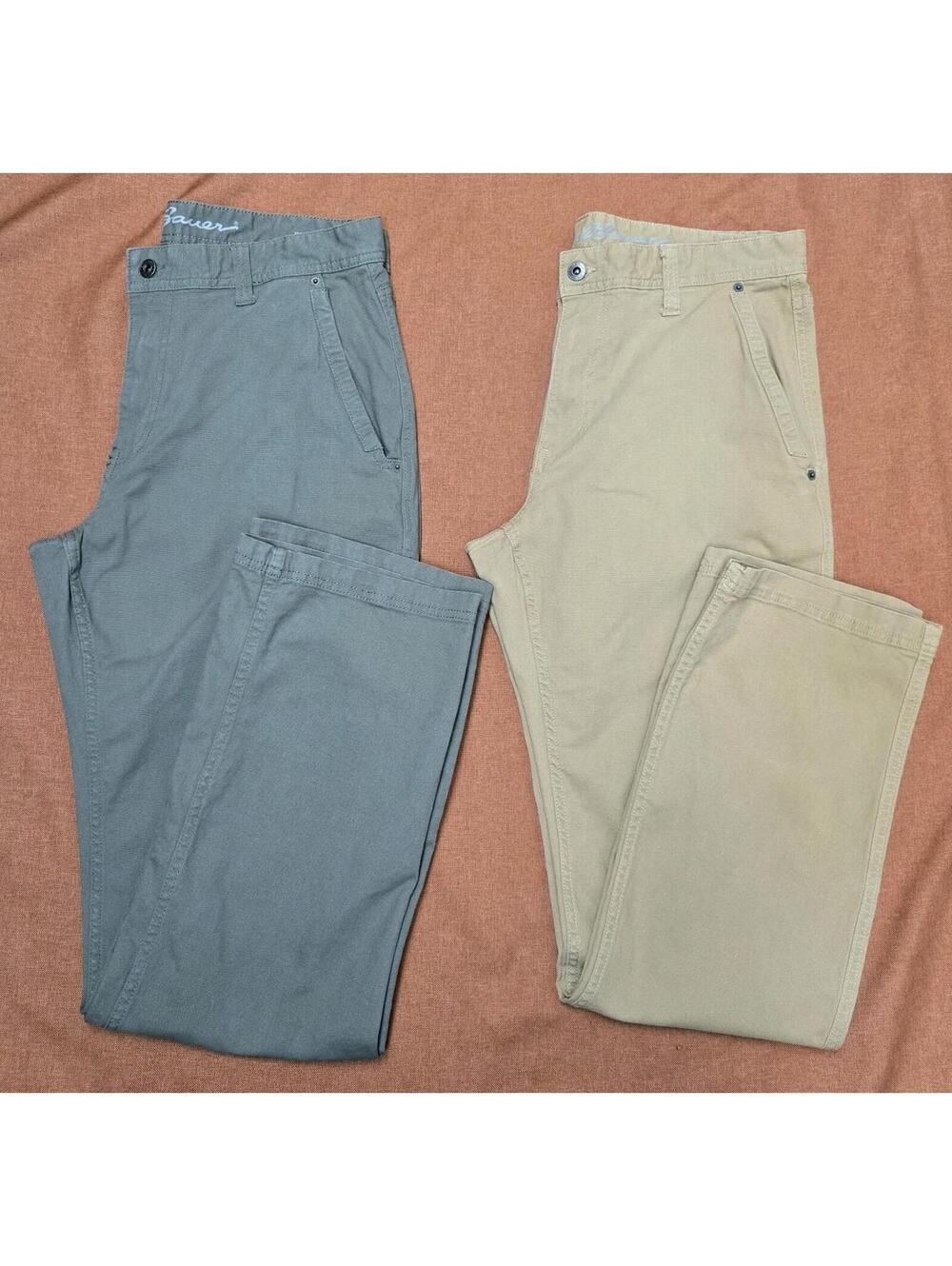 2 Pair Eddie Bauer Men’s Utility Canvas Pants 34x34 Green Tan Classic Fit NWOT